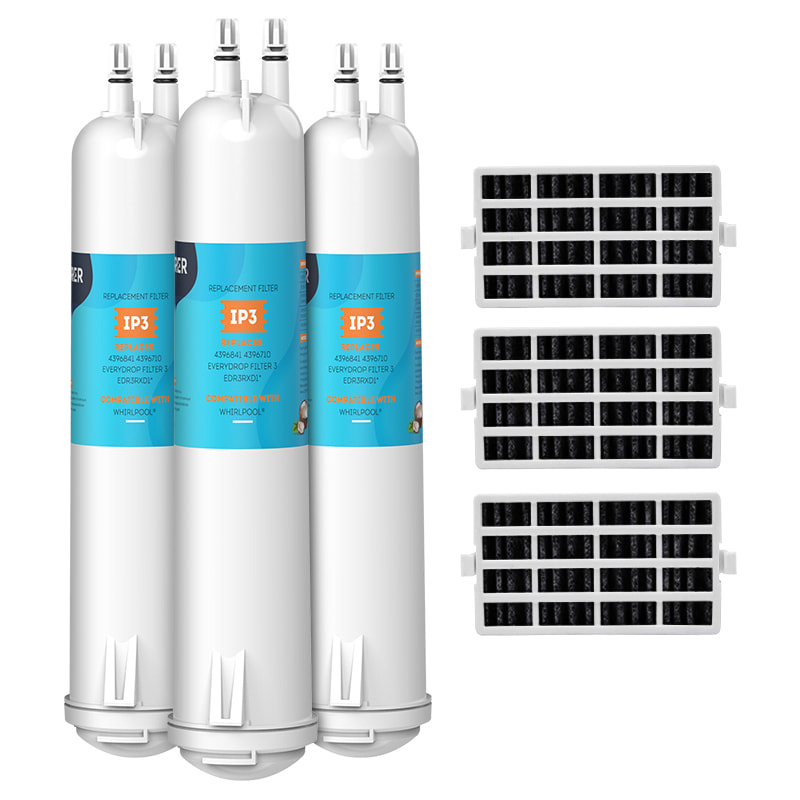 3pk EDR3RXD1, 4396841, 9083 Refrigerator Water Filter3 & Air Filter by Ipurer