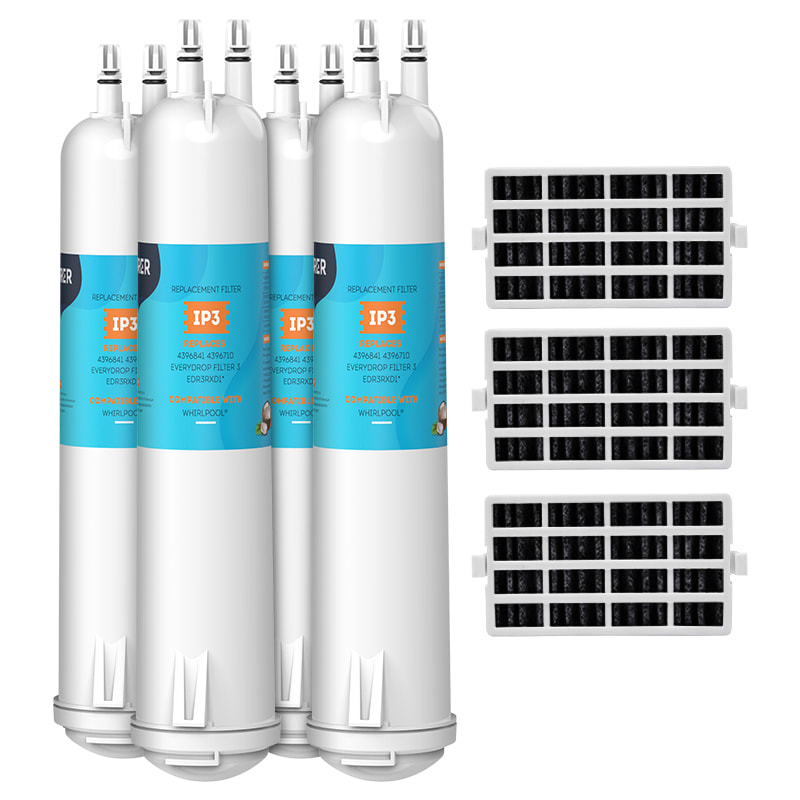 4pk EDR3RXD1, 4396841, 9083 Refrigerator Water Filter3 & Air Filter by Ipurer